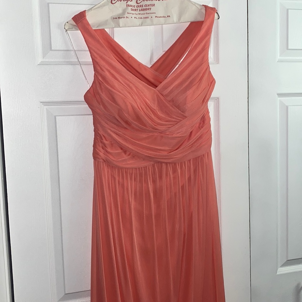 David’s bridal bridesmaid dress in color coral reef